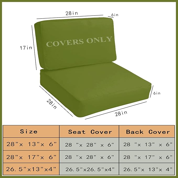Sqodok Patio Cushion Covers Replacement, Deep Seat Patio Cushions Cover Set of 4, Waterproof Seat and Back Cushions Cover for Outdoor Furniture Chair, Sofa, Couch