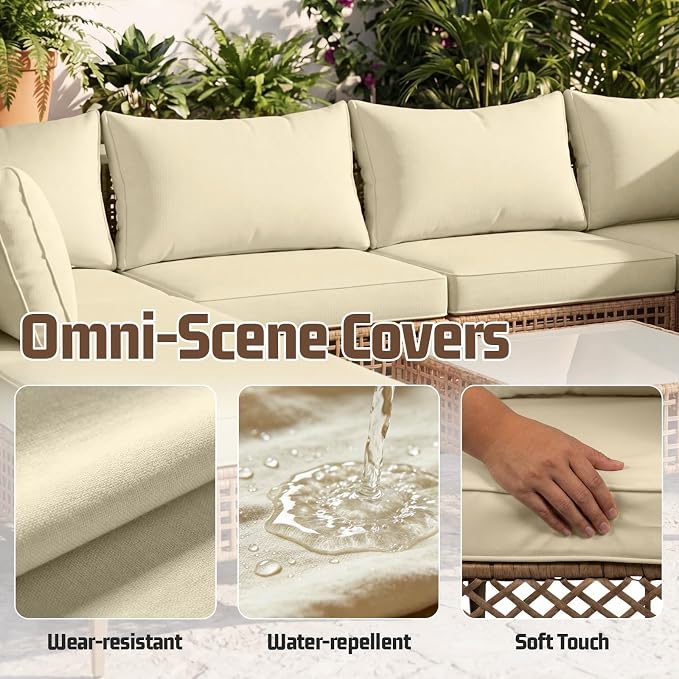 14pcs Outdoor Patio Cushion Covers Replacement, 24" Zippered Outdoor Cushion Covers Waterproof, UV Resistant & Washable Patio Furniture Cushion Covers Waterproof for Patio Sectional, Covers Only Beige