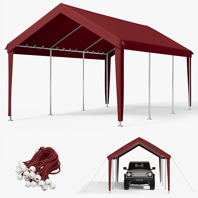 12 x 20 Ft Carport Replacement Cover, Heavy Duty Outdoor Car Tarp Canopy, Waterproof & UV Protected Tear Oxford Tarp with Ball Bungees (Frame is Not Included)