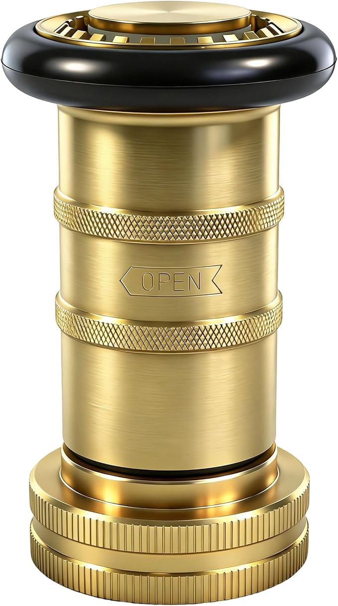 1-1/2" NPSH/NPT Brass Fire Hose Nozzle, Heavy Duty Adjustable Spray Jet Fog Nozzle, Constant Flow Industrial Firefighter Nozzle, 85 GPM, 100 PSI