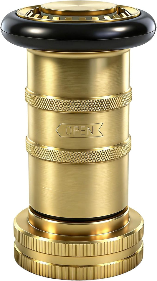 1-1/2" NPSH/NPT Brass Fire Hose Nozzle, Heavy Duty Adjustable Spray Jet Fog Nozzle, Constant Flow Industrial Firefighter Nozzle, 85 GPM, 100 PSI