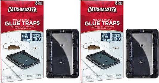 Catchmaster-8 Mouse & Insect Glue Traps, Heavy-Duty Pesticide-Free Sticky Mouse Traps Indoor for Home, Used by The PROs, Adhesive Rodent & Bug Catcher, Pest Control for House & Garage (Pack of 2)