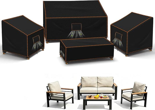 SUNICO Patio Furniture Set Covers, 4 Piece Patio Covers for Outdoor Furniture Waterproof, 420D Outdoor Furniture Cover, UV Fade Protection, Tear-Resistant, Black