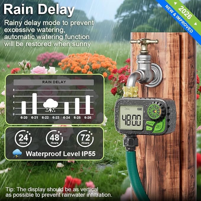 Sprinkler Timer Water Hose Timer，Digital Irrigation Outdoor Waterproof | Outdoor Waterproof,Automatic Watering, Manual Override, Yard & Lawn Use with Rain Delay