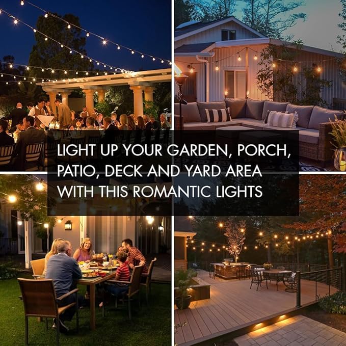 Banord 51FT Outdoor Shatterproof LED String Lights, Waterproof 17 Hanging Sockets with 18 x Dimmable LED Bulb Garden Light String, Waterproof Vintage Patio Lights for Wedding Party