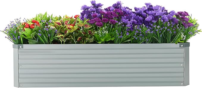 Meberam 2 Pack 4x2x1FT Galvanized Raised Garden Bed Kit, Outdoor Metal Planter Box for Vegetables, Bottomless Rectangular Gardening Bed with Support Rods, Tool-Free Assembly, Gray