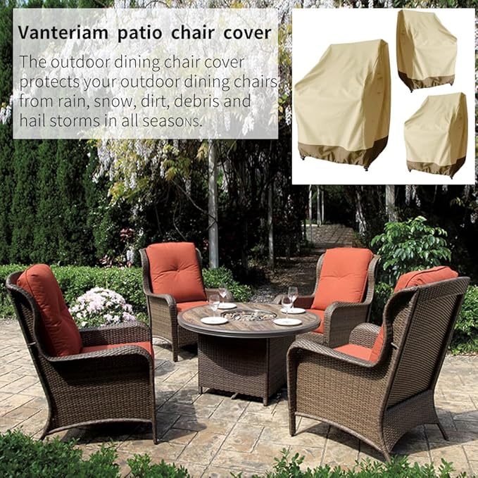 Outdoor High Back Chair Cover, Heavy Duty Waterproof Patio Swivel Chair Covers - Fade Resistant Patio Standard Dining Chair Cover 2 Pack - 26W x 28D x 37.5H inch Beige & Brown