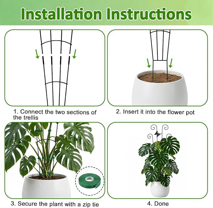 Monstera Plant Support - 32.6 Inch Tall Trellis with 2 Pack Plant Stakes for Your Large Climbing Monstera Deliciosa | Indoor Plant Climbing Frame for Potted Growth