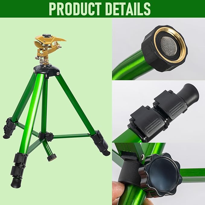 LIULO TOOL Large Impact Sprinkler on Tripod Base, Heavy Duty Zinc Alloy Sprinkler for Yard with Adjustable Head and Extendable Tripod, 360 Full Coverage Irrigation Tool for Lawn Garden