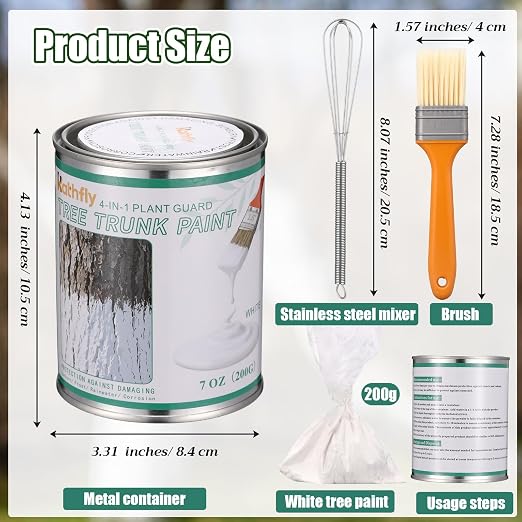 Kathfly 1 Pack Tree Paint Kit Tree Whitewash Trees Trunk Protection with Tinplate Container Whisk Brush for Fruit Nut Ornamental Trees Sapling Garden Yard Orchard (8" Whisk,Regular Classic Brush)