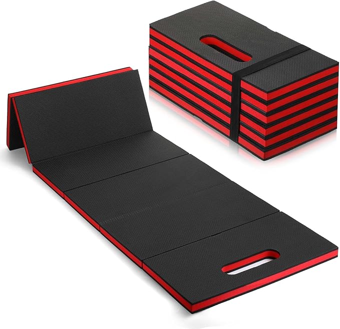 SHENLIU Foldable EVA Utility Mat with Handle, Heavy Duty Mechanic Mat for Kneeling, Workouts, Garages, Gardening, Camping, Picnics, Outdoor Adventures and Home Gyms, Red (46" x 15.8" x 1.1")