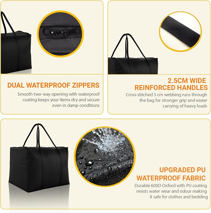 Waterproof Patio Cushion Storage Bag - 32 × 32 × 24 Inch Heavy Duty 600D Oxford Outdoor Cushion Organizer, Dustproof & UV Protection with Upgraded Fabric & Reinforced Zipper