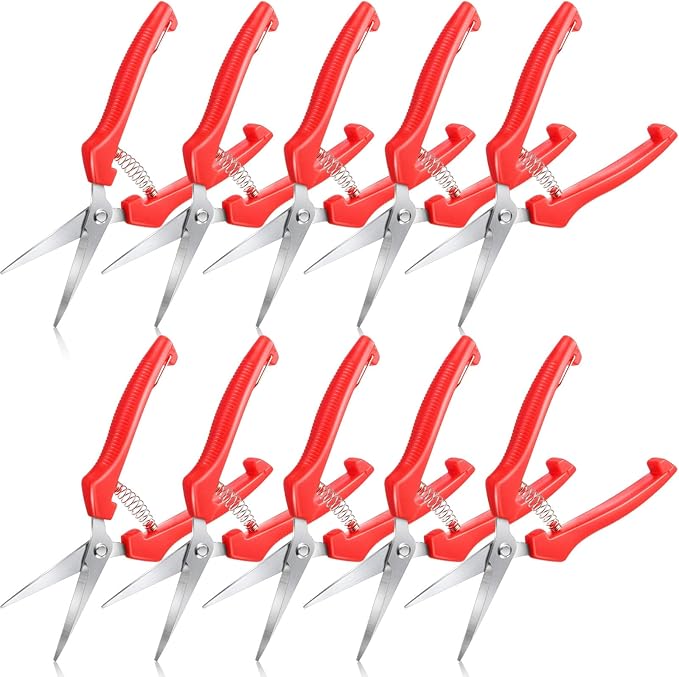 Lasnten 10 Pcs Bud Trimming Scissors Bulk 7.2 Inch Pruning Shears Garden Scissors for Precise Cut Bonsai Gardening Hand Pruner with Straight Stainless Steel Blade Pruning Snip for Flower Plant (Red)