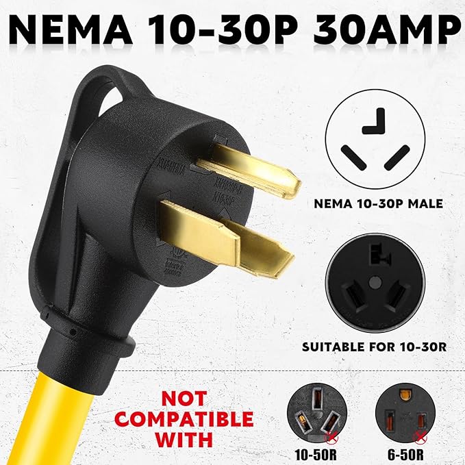 Tellegloww NEMA 10-30P to L14-30R 1 FT 30 Amp Generator Transfer Switch Adapter Cord, 3 Prong Old Dryer Outlet to 4 Prong Generator Locking Plug Adapter, STW 10 AWG, ETL Listed