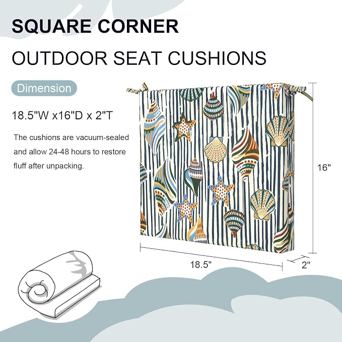 DYTXIII Set of 2 Outdoor Chair Cushions, Water Resistant 18.5"x16"x2" Square Seat Cushion for Patio Dining Chairs, High-Density Replacement Pads for Indoor Outdoor Furniture - Crayon Shells