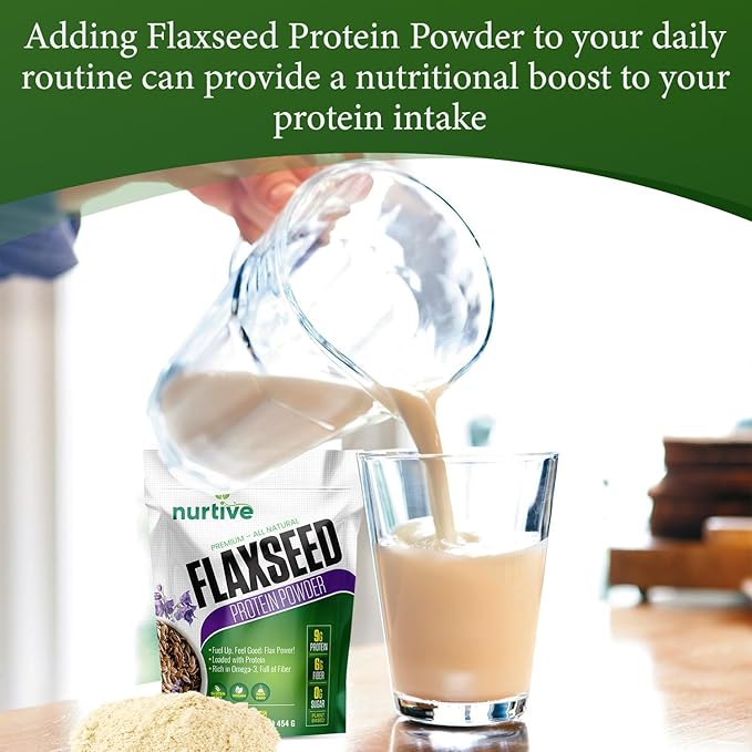 Flaxseed Protein Powder - Plant-Based, Rich in Omega-3 and Antioxidants - Ideal for Post-Workout Recovery - Nutritional Boost for Smoothies & Baking - Non-GMO & Gluten-Free (16 oz / 454g)