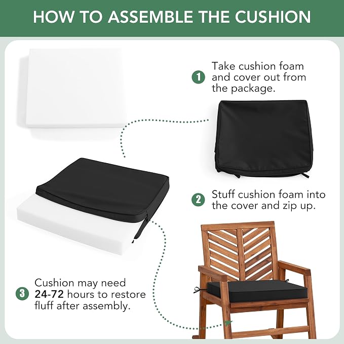 Outdoor Chair Cushions Set of 6: Waterproof & Fade Resistant Deep Seat Cushion for Patio Furniture - 24 x 24 x 3 Inch Chair Pads with Ties and Hidden Zipper - Patio Chair Cushion Replacement, Black