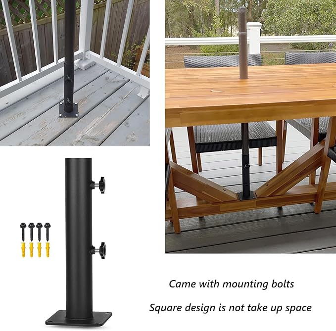 Patio Umbrella Base Heavy Duty Umbrella Holder Outdoor Umbrella Base Stand Mount Double Hand-Turn Knob for Deck,Patio, Dock,Boat,Courtyard Balcony,Garden,Pontoons,Picnic Table