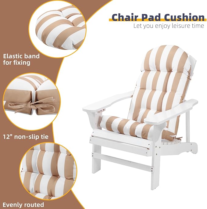 Enipate Weather Resistant Adirondack Chair Cushions High Back Indoor Outdoor Patio Tufted Lounge Cushion Seat Pads