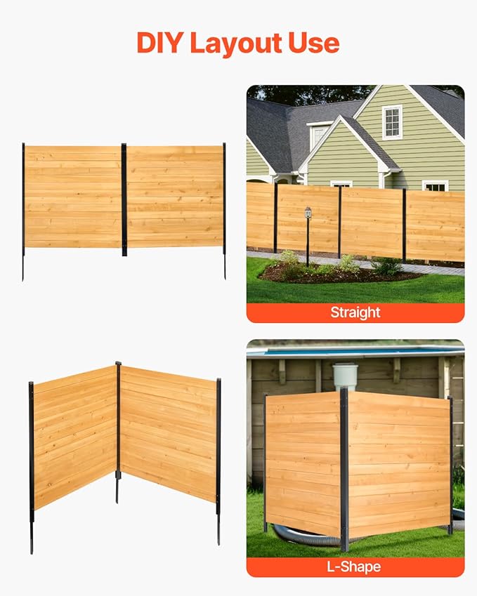 VEVOR Wood Privacy Fence, 38" W x 42" L, 2 Panel Solid Air Conditioner Fence Screen, Pool Equipment Enclosure with Metal Stakes, Easy DIY Installation, Outdoor Trash Can Hider for Garden Decoration