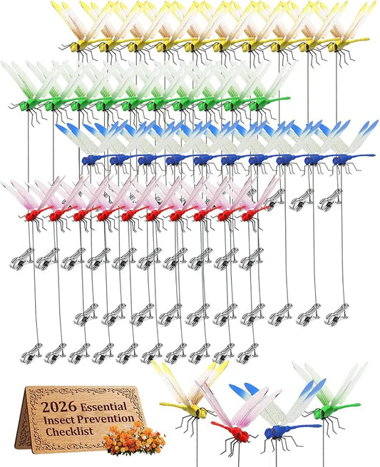20Pcs Dragonfly Dragon Fly Clips for Bugs Repellent Decor 3D Garden Outdoor Flying Butterflies Decorations Fake to Keep Away Metal Bamboo Stakes Decorative Yard Ornaments Hat Golf Moving (40pcs)
