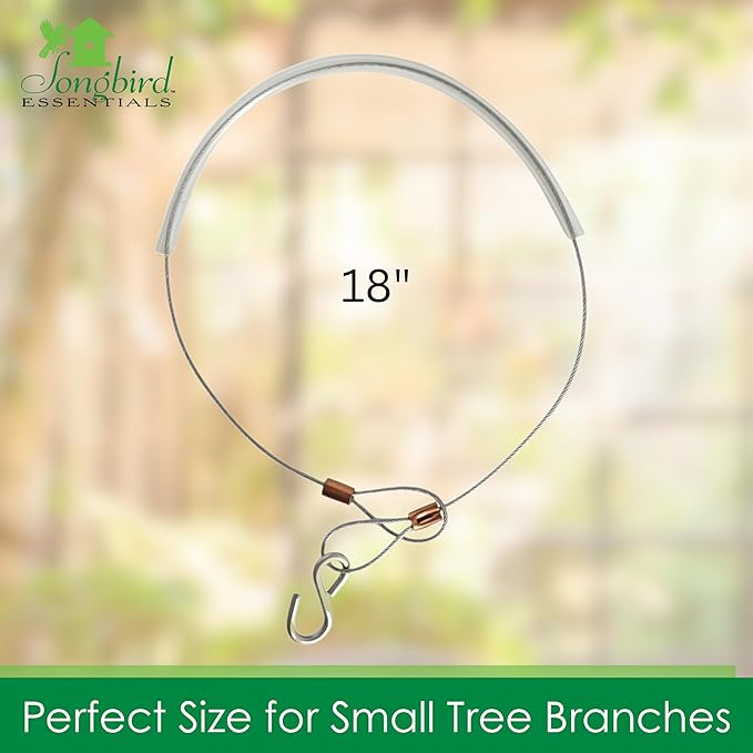 Songbird Essentials Hanging Cable Tree Limb Protector with S Hook - Steel Cable with Silicone Sleeve - Protects Tree Limbs from Heavy Bird Feeders and Decorations - 18 Inch Cable