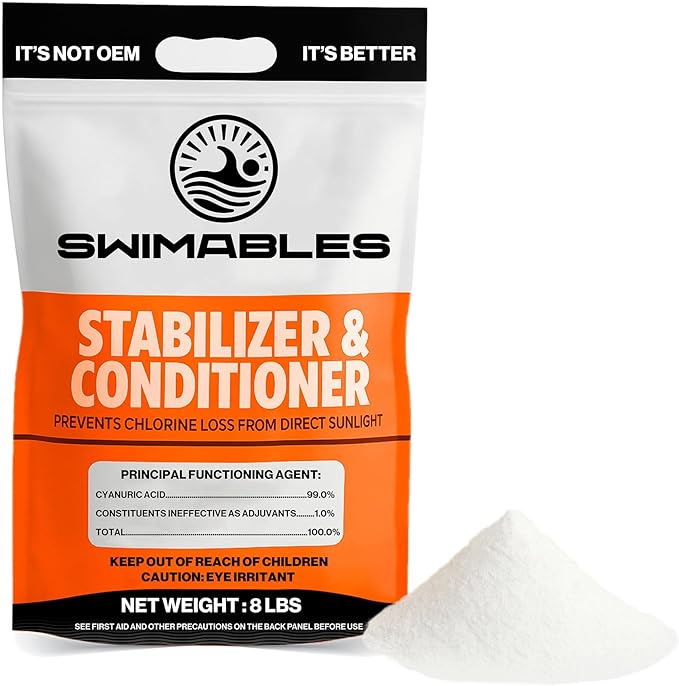 Swimables 8-Pounds Premium Pool Stabilizer & Conditioner, Max Strength Cyanuric Acid for Pools, Spa & Salt Water – Reduces Chlorine Loss, Ideal for Swimming & Hot Tubs