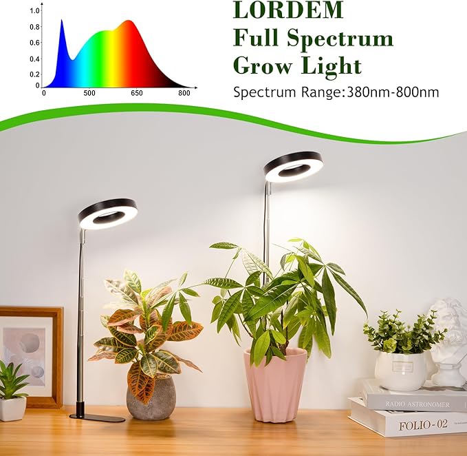 LORDEM Grow Light, 48 LEDs Plant Light for Indoor Plants, Full Spectrum Desk Grow Lamp with Automatic Timer for 4H/8H/12H, 4 Dimmable Levels, Height Adjustable 7.8"-26", Black, 2 Pack