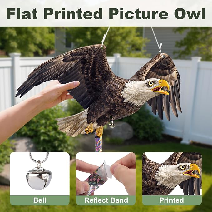 4 Pack Eagle to Scare Pigeon Woodpecker Animals Away, Outdoor Hanging Plastic Fake Eagle Scarer with Reflective Tape for Keep Animals Away from Contryard Patio Yard Porch Balcony Window
