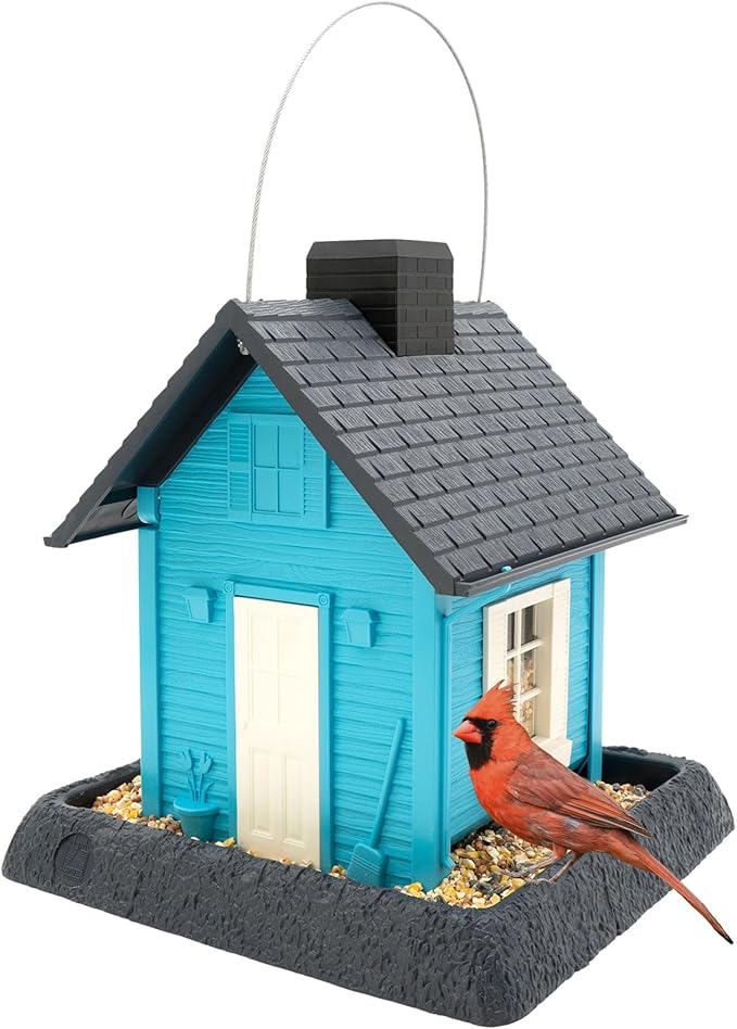 North States Village Collection - Fiesta Blue Cottage Bird Feeder: Hanging Bird Feeder for Outdoors, Holds 5 Pounds of Seed