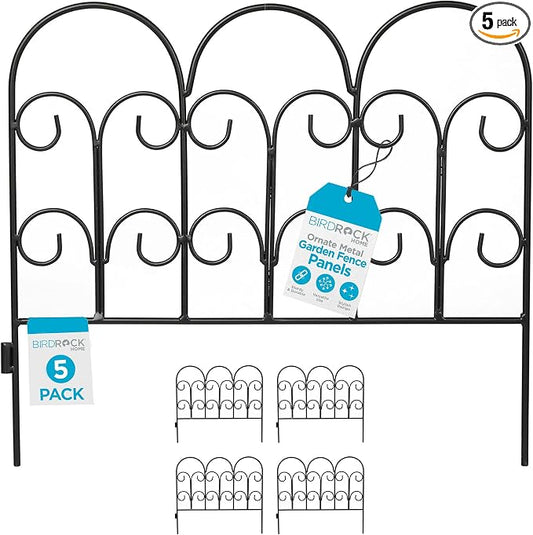 BIRDROCK HOME 5pk Ornate Landscape Edging Fence for Garden or Flower Beds - Durable Metal - Landscape Fencing