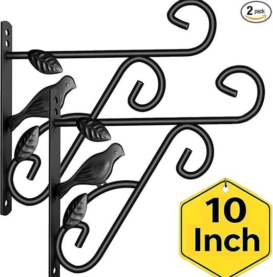 AMAGABELI GARDEN & HOME 2 Pack Hanging Plant Hanger Outdoor 10 inch Metal Hanging Brackets Fence Wall Hooks for Flower Baskets Bird Feeders Lanterns Wind Chimes Rust-Resistant Black