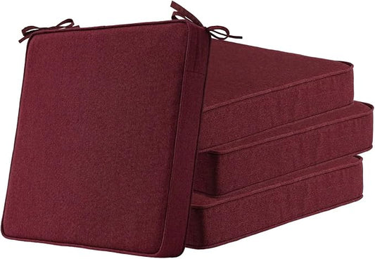 Unimatta Sunbrella Square Corner Seat Cushions, 19" x 19" x 3", Set of 4, Indoor Outdoor Water Repellent Universal Chair Pads with Ties for Patio Furniture, Garden Dining Chairs, Spectrum Ruby