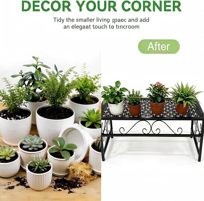 2 Tier Metal Plant Stand, Ladder Flower Pot Holder Plant Stands, Stackable Heavy Duty Tall Plant Shelf Flower Pot Holder for Patio Garden Corner Balcony Living Room (1 Tier H9.8 In-Black)