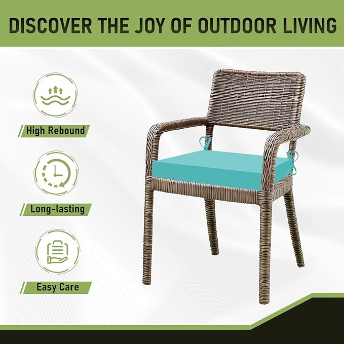 Basic Beyond Outdoor Chair Cushions Set of 2, Square Corner Outdoor Cushions for Patio Furniture, Water Resistant Patio Chair Cushions with 2 Ties, 18.5x16x3, Teal