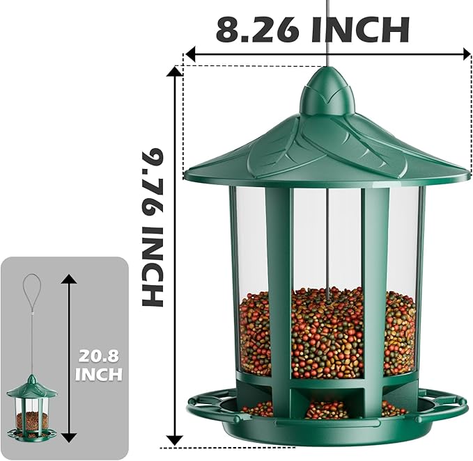 Birdream 2 Pack Bird Feeders for Outdoor Hanging, Assembly Required, 1-Min Easy Setup, Charming Castle Design, Attracting Cardinals Chickadees Goldfinches & Sparrows - Green