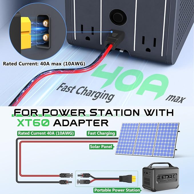 Vansdon 12AWG XT60 Solar Cable, Solar to XT60 Cable 50FT XT60 Charging Adapter for RV Power Station Solar Generator