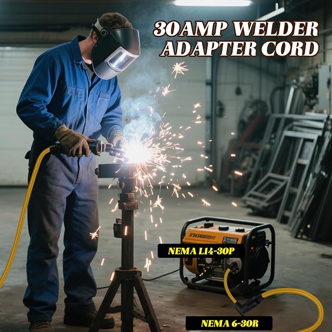 Tellegloww Generator to Welder Adapter Compatible with NEMA L14-30P to 6-30R 30 Amp, ETL Listed, 4 Prong Locking Generator Male to 3 Prong Dryer Female for EV, 10 AWG STW, 1FT