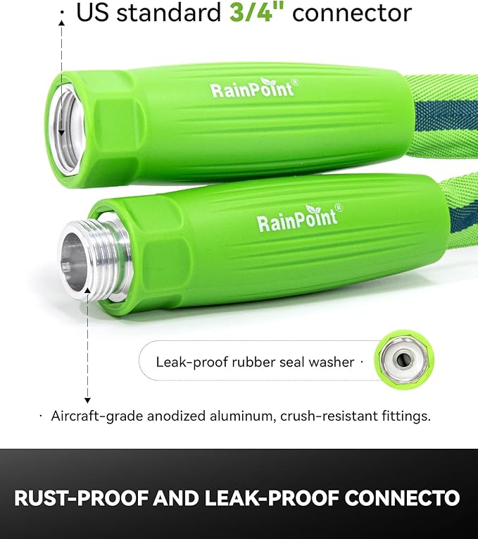 RAINPOINT Garden Hose 50FT, Up to 60% Lighter Non-Expanding Water Hose with TPE Inner Tube, Lightweight & Flexible Anti-Kink Hose, 800D Oxford Fabric, Weather-Resistant, 450PSI Burst, 3/4" Fittings