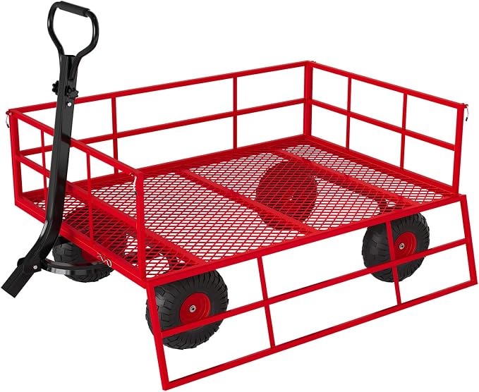 Garvee Steel Garden Cart, 1200 LBS Capacity Utility Outdoor Wagon, Heavy Duty Mesh Garden Wagon with Removable Sides, 2-in-1 Handle, 13" Tires for Yard, Lawn, Garden