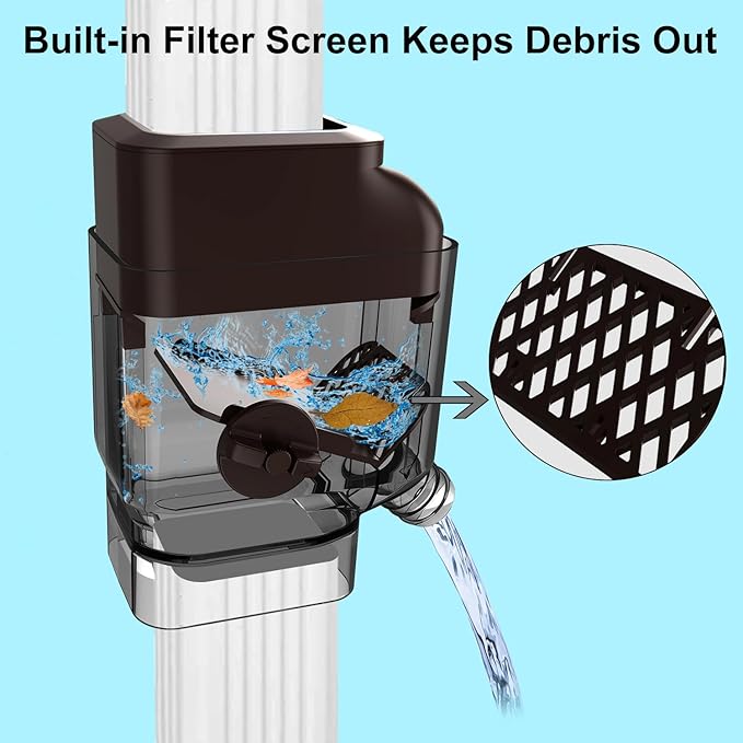 Prestantious Downspout Diverter with Built-in Filter Screen Fits for 2"x3" and 3"x4" Downspout, Rainwater Collection System with Adjustable Valve and 4ft. Hose, Diverts Large Water Flow, Brown