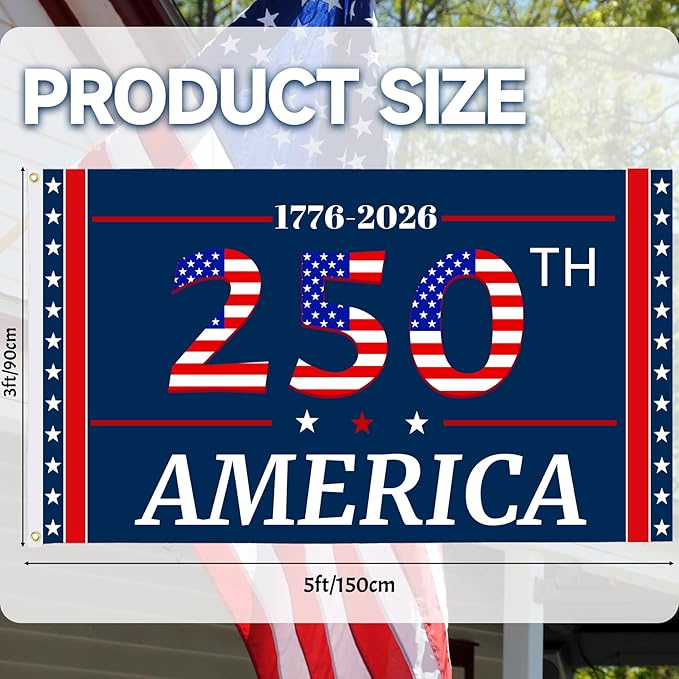 America's 250th Anniversary Flag, 3 Ply Year American Anniversary Flag- Double Sided, 3x5 Ft, 250 Years Birthday Patriotic Decor for Outdoor, Front Door, Porch, Wall (A5)