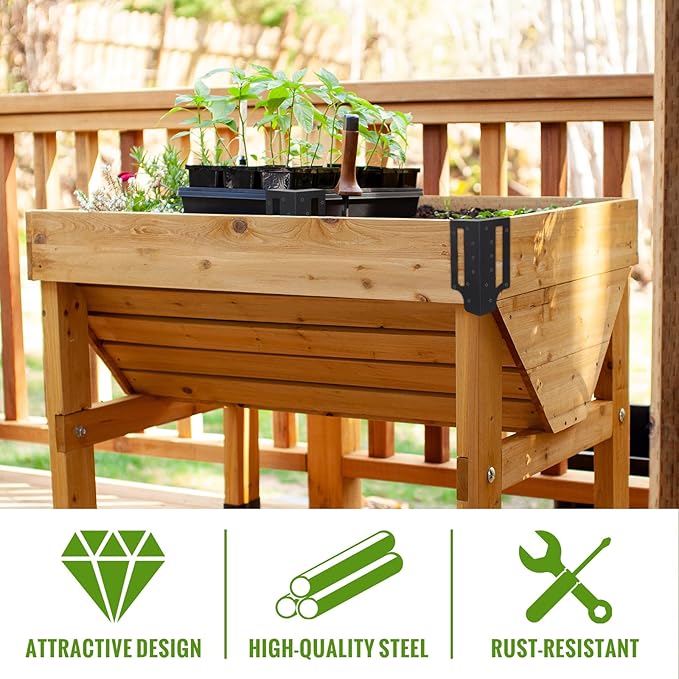 MorningRo 24 Pack Raised Garden Bed Corner Brackets with Securing Lip Fits Lumber up to 2" x 12" Metal Garden Corner Bracket for Wood Frame Bed 4.7" L x 2" W x 10.5" H (Black)