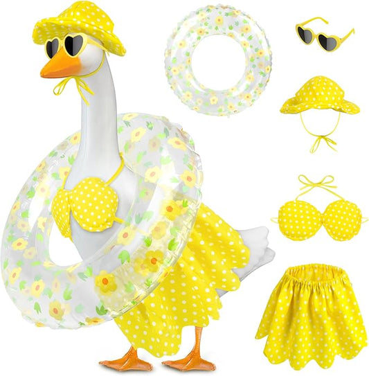 Hawaiian Goose Outfit with Sunglasses & Wreath,Porch Goose Outfits for 23" 17" Cement Plastic Goose Clothes Costumes,Garden Decor Duck Costume for Outdoor Statues(Bikini)