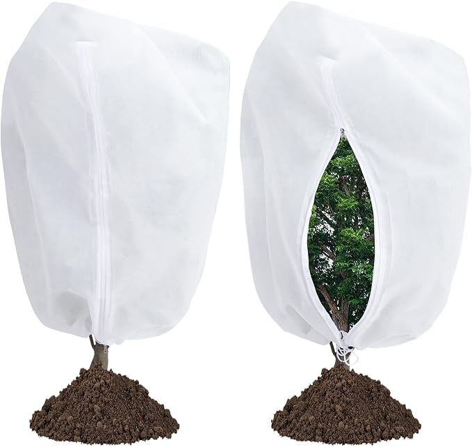 Garutom 2-Pack Plant Covers Freeze Protection 78" x 89" 2.2 oz, Large Size Bag Frost Cloth Plants Jacket Drawstring and Zipper Tree Cover for Outdoor Plants, Shrub Potted Plants Winter