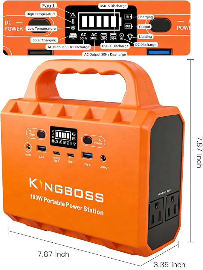 KINGBOSS 100W Portable Power Station, 96Wh LiFePO4 Battery Small Generator Ultra-Light, 65W Fast Charging 3000+ Cycles Solar Power Bank AC/DC/USB-C/A Outputs for Camping Home Backup Outdoor
