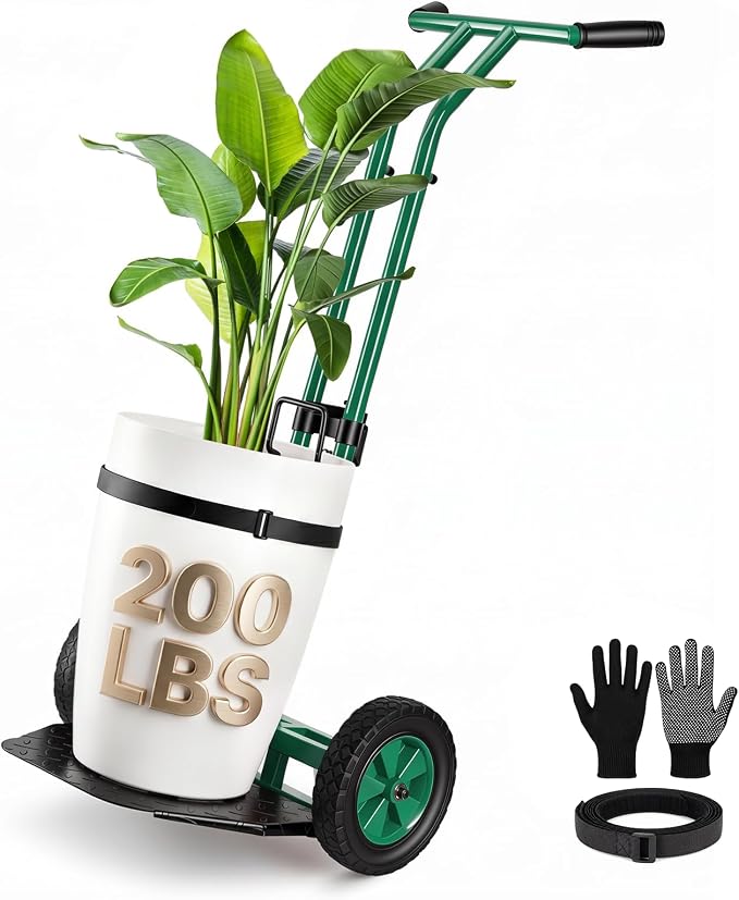 Brightown Plant Caddy with Wheels Heavy Duty, with Adjustable Forks and Grips - 200 lbs Capacity Plant Mover Caddy for Elderly Gardeners | All-Terrain Wheels for Indoor & Outdoor Use, Green
