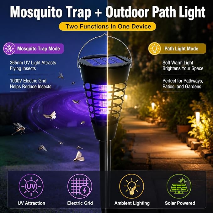 4PCS Solar Mosquito Zapper Outdoor,Mosquito Trap Light Used to Keep Away Gnat Small Flying Insect,Waterproof Bug Zapper for Outside,Solar Fly Zapper for Yard Vegetable Gardens Farm