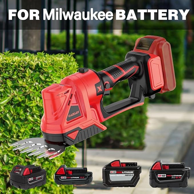 Cordless Hedge Trimmer for Milwaukee 18V Battery (No Battery) - Electric Hedge Trimmer Cordless Grass Trimmer, Bush Trimmer & Grass Shears for Yard，Brushless Motor，Powerful & Lightweight