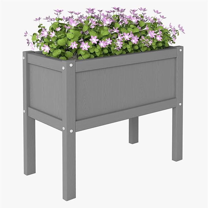 Raised Garden Bed with Drainage Hole Waterproof Small HDPE Elevated Planter Box with Legs Stable and Durable to Plant Herb Vegetable Flower,Patio,Balcony Outdoors/Indoors Gray